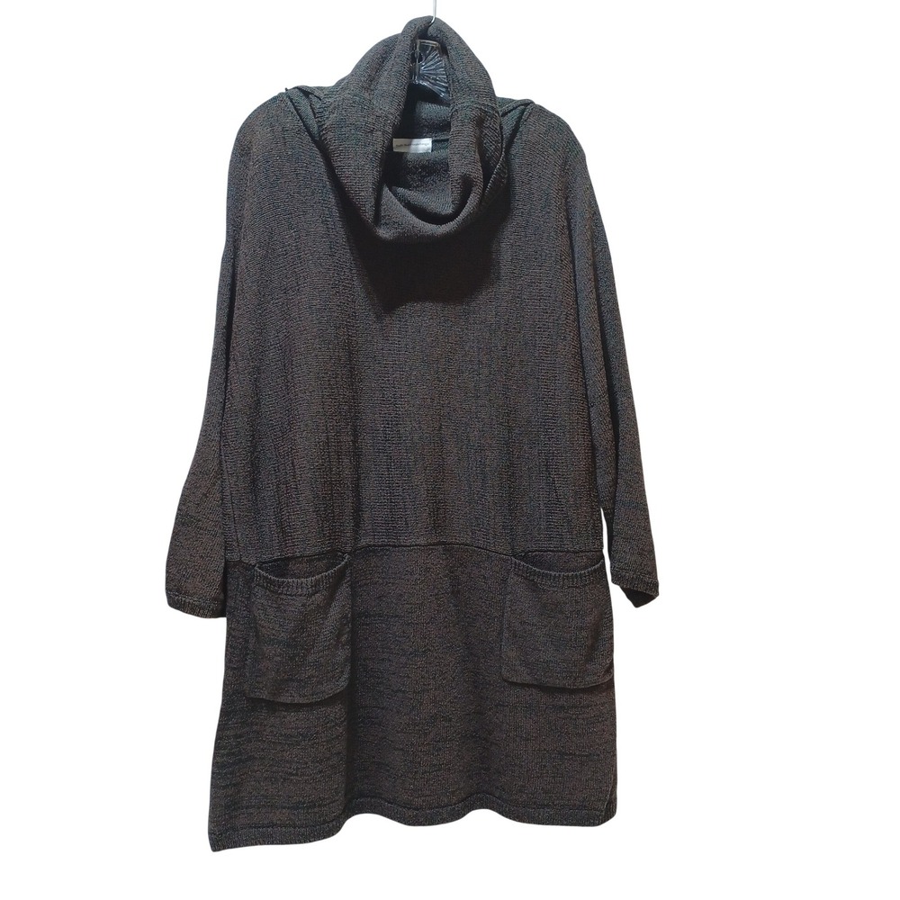Soft Surroundings Womens L/XL Lagenlook Cowl Neck Tunic Sweater Brown Pockets
